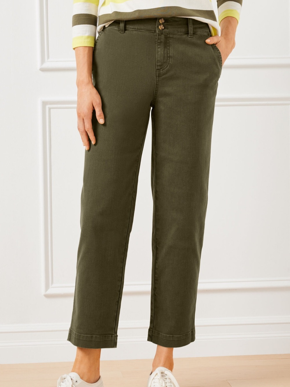 Talbots Olive Green Cropped Straight-Leg Jeans